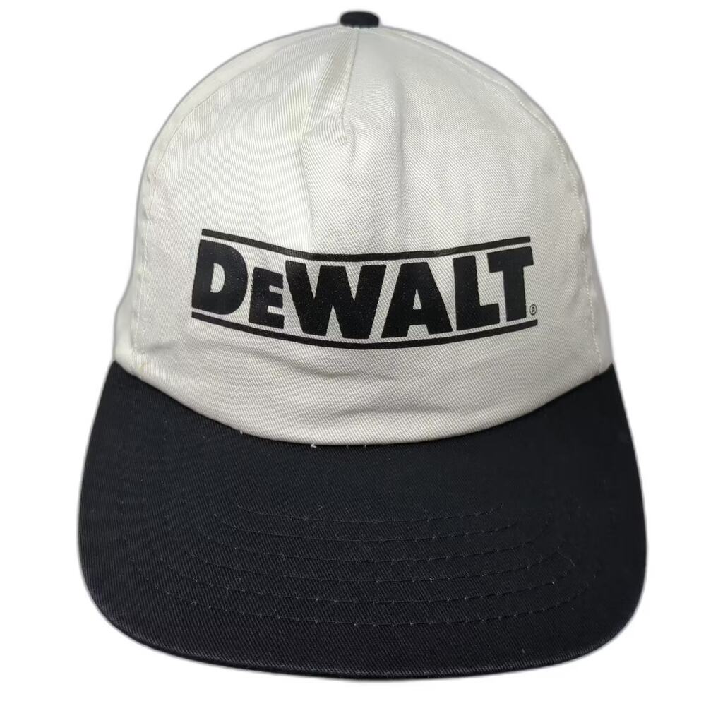 DeWalt 5 Panel Hat White Black Snapback OS Cotton Green Underbrim Adjustable